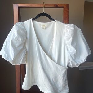 Anthropologie White Puff Sleeve Blouse